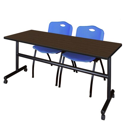 Regency Kobe Flip-Top Training Nesting Table W/ 2 M Stack Chairs, 72 in W, 24 in L, Neo Walnut MKFT7224NW47BE