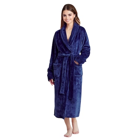 Towelsoft Women Plush Shawl Collar Robe, Fleece Bathrobe, Navy S/M PLH-RB-NVY-SM