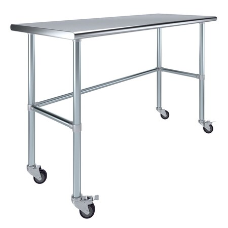 Amgood 24in D x 60in L Stainless Steel Open Base Table, 3in Casters AMG WT-2460-RCB-WHEELS-Z