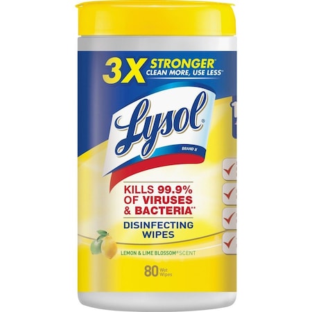 Reckitt Benckiser LYSOL, DISINFECTING WIPES, 7 X 8, LEMON AND LIME BLOSSOM, 80 WIPES/CANISTER 77182EA