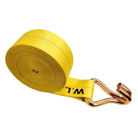 Tie 4 Safe 3'' x 50' Winch Straps w/ Wire J Hook WLL: 5,400 lbs. Yellow TWS30-50W20-Y-C-1