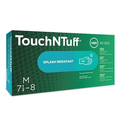 Ansell TouchNTuff 92-500, Disposable Gloves, 5.00 to 5.99 mil Palm, Nitrile, Powdered, S (7), 100 PK 92-500