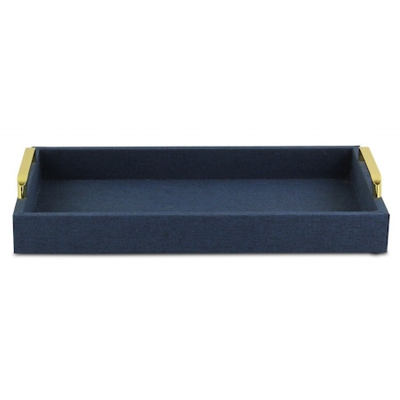 Homeroots Navy Blue Linen and Wooden Tray 401794