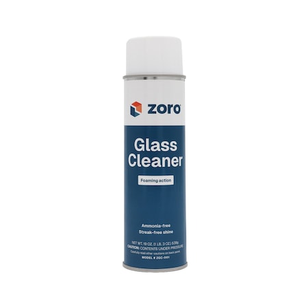 Zoro Glass Cleaner, Foam, Aerosol Spray Can, Ready to Use, Ammonia Free, 19 oz ZGC-001