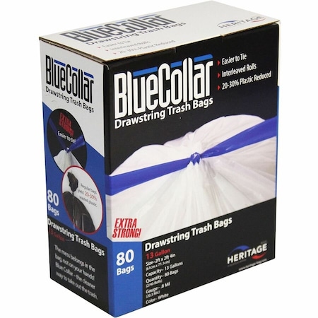 Bluecollar 13 gal Trash Bags, 0.80 mil (20 Micron), White, 80 PK HERN4828EWRC1