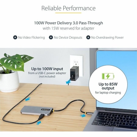 Startech.Com USB C Multiport Adapter 4K 60Hz HDMI, PD 127B-USBC-MULTIPORT