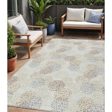 Homeroots 5' X 8' Ivory Brown And Gray Polka Dot Washable Indoor Outdoor Area Rug 594257