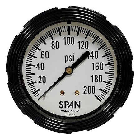 Span Industrial Pressure Gauge, 1/4 in NPT, Center Back Location LFC210-200-PSI-G-CERT