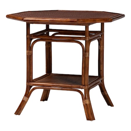 Bali & Pari Jayanti Marbled Tortoise Natural Rattan Dining Table, Handwoven Wicker Bistro Table with Open Shelf 270-14781-ZORO