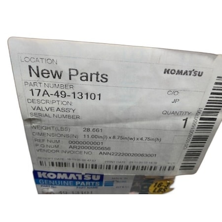 Komatsu VALVE ASSftY, KOMATSU OEM 17A-49-13101 17A-49-13101