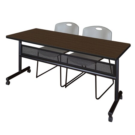 Regency Kobe Flip-Top Privacy Nesting Table W/ 2 Zeng Stack Chairs, 72 in W, 30 in L, Neo Walnut MKFTM7230NW44GY