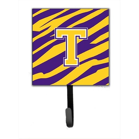 Carolines Treasures Initial T Tiger Stripe - Purple Gold Leash Holder Or Key Hook CJ1022-TSH4