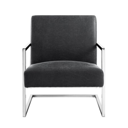 Homeroots 27" Charcoal And Silver Faux Leather Arm Chair 533870