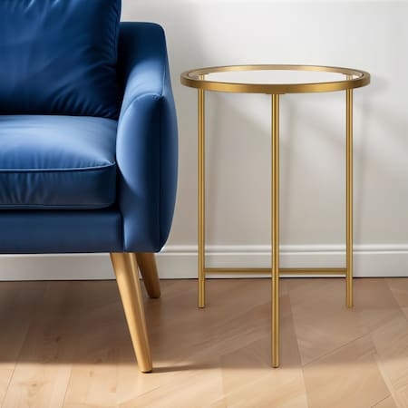 Homeroots 24" Gold And Clear Glass And Steel Round End Table 543831