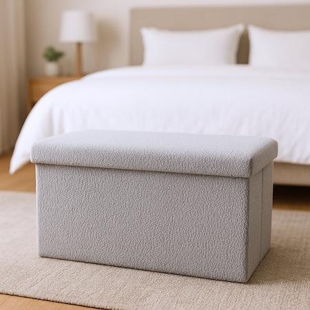 Homeroots 30" Gray Boucle Storage Ottoman 590480
