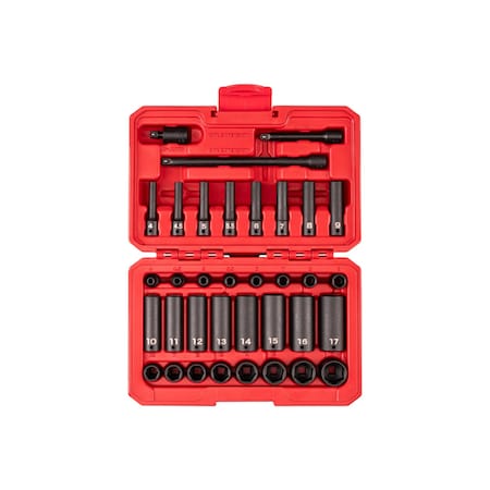 Tekton 1/4'' Drive 6-Point Impact Socket Set with Case, 35-Piece, 4-17 mm SID90402