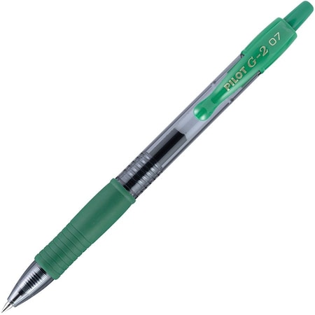Pilot G2 Gel Retractable Rollerball Pen, Fine, 0.7mm, Green Ink, Dozen 31025