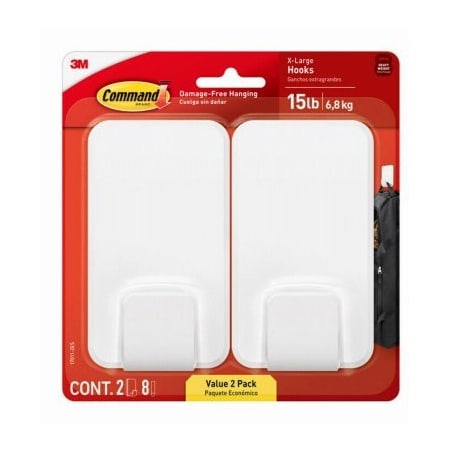 3M XL 15LB WHT Hook, 2PK 17011-2ES