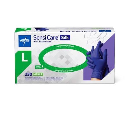 Medline SensiCare Silk Powder-Free Nitrile Exam Gloves with SmartGuard Film, Size L, 2500PK MDS2586
