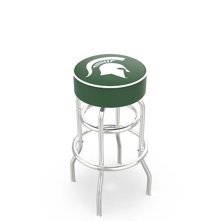 Holland Bar Stool Co 30" Michigan State Cushion Seat, 2-Ring Chrome Swivel Bar Stool L7C130MichSt