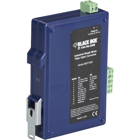 Black Box Black Box Serial Converter, RS-232/422/485, DIN Rail, Singlemode, SC MED102A
