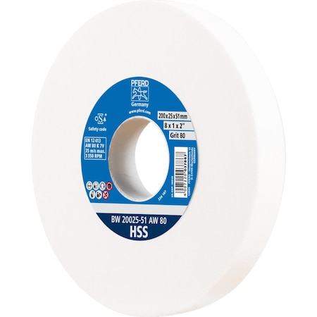 Pferd PFERD Vitrified Bench Wheel, HSS, 8in x 1 x 2, 80 Grit, Aluminum Oxide 61727