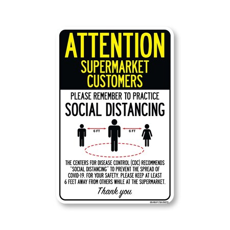 Signmission PSA, Supermarket Customers Practice Social Distancing, 10in X 7in Rigid Plastic, OS-NS-P-710-25373 OS-NS-P-710-25373