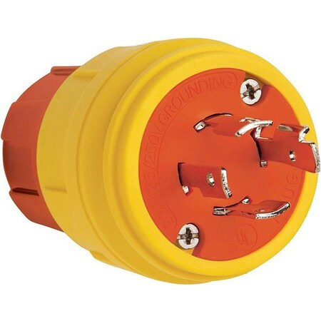 Pass & Seymour Locking Plug, 20 A, 125/250V AC, Single Phase, 3 Pole, Screw Terminals, Yellow 26W74AM