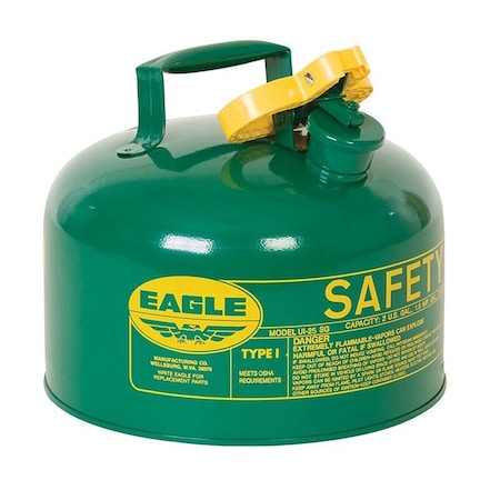 Eagle Mfg Type I Safety Can, Galvanized Steel, 2.5 gal, Green, 9 in Dia., Self-Closing Lid, Combustibles UI25SG
