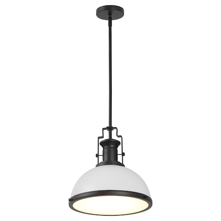 Jonathan Y Homer 13" 1-Light Modern Industrial Metal LED Dome Pendant, White/Matte Black JYL9536E