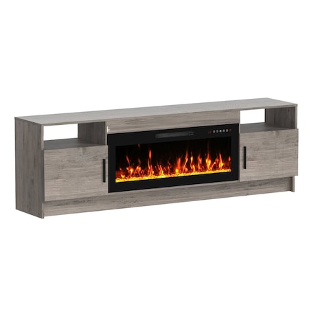 Homeroots 70in Gray Wood Fireplace Entertainment Center With Fireplace 723801