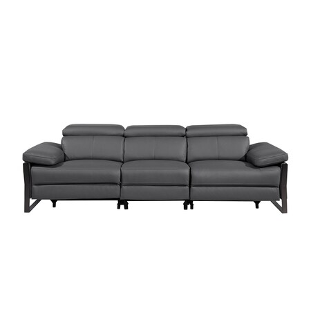 Homeroots 103" Dark Gray Top Grain Leather Reclining Metal USB Sofa 720323