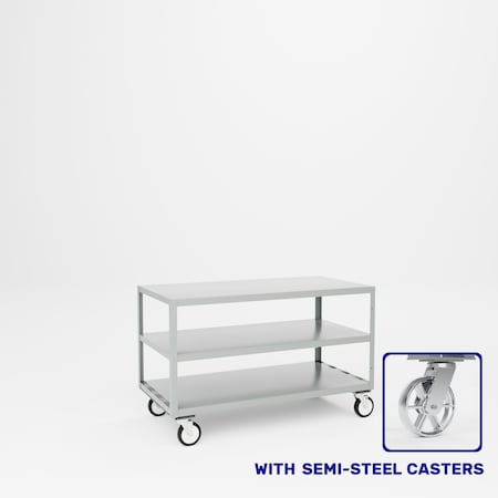 Pucel Three Shelf Mobile Table, 48 in W x 24 in D x 30 in H, Putty MT-2448-3S