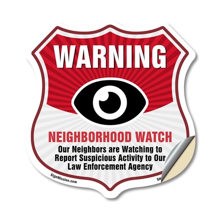 Signmission Neighborhood Crime Watch Shield Sign War, 18 Inch X 18 Inch, Vinyl Decal SHI-D-18-387