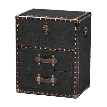 Baxton Studio Agatha Vintage Black Canvas 2-Drawer Storage Trunk 252-13965-ZORO