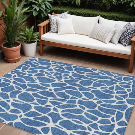 Homeroots 9' X 12' Blue And Ivory Geometric Washable Indoor Outdoor Area Rug 599266