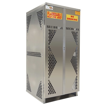 Securall 10-20 Cylinder Vertical Steel LP & Oxygen Gas Storage Cabinet, 20 or 33 Lb, Standard 2-Door, Yellow OG20S-STEEL