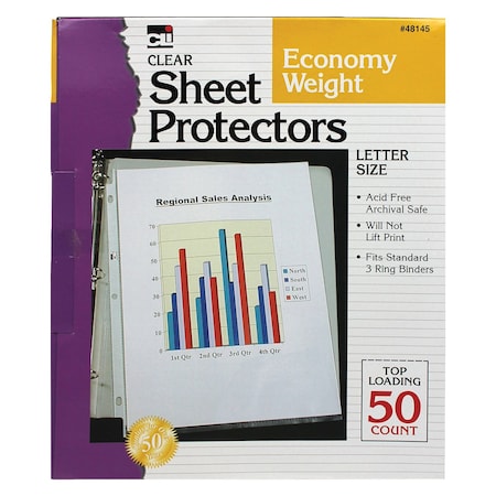 Charles Leonard Top Loading Sheet Protectors, Clear, 50 Sheets, 50PK 48145