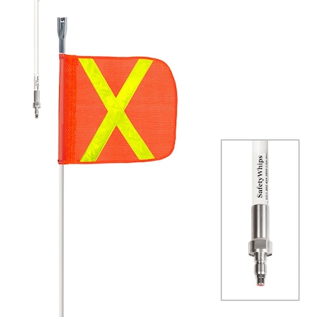 Safetywhips Warning Whip Heavy Duty Whip with Flag, White Whip, Orange Flag, Yellow Reflective X, 36 Length SW03QD-SXY