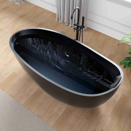 Anzzi Kelut Series 32in W x 68in D x 28in H Full Black Freestanding Bathtub MN516BK_BK