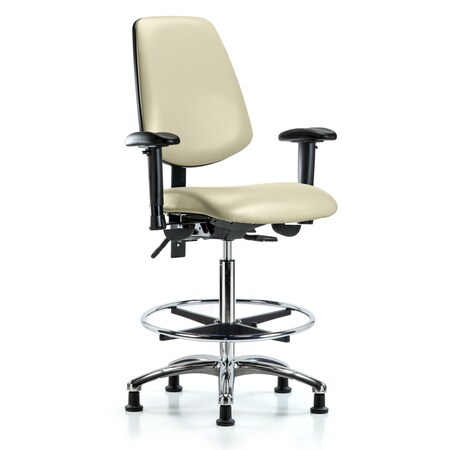 Blue Ridge Ergonomics High Bench Chair Adjustable Arms, 26" to 35-1/2" Height, Vinyl, Adobe White BR-VHBCH-MB-CR-T0-A1-CF-RG-8501