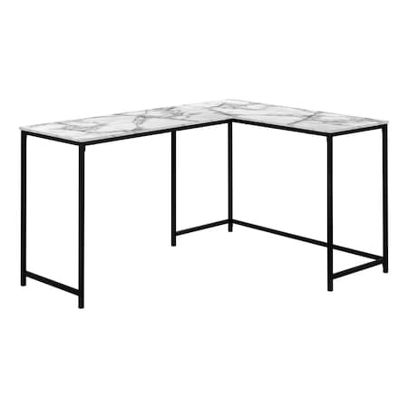 Homeroots 58" White and Black Faux Marble Wood And Metal Corner Computer Desk 489871