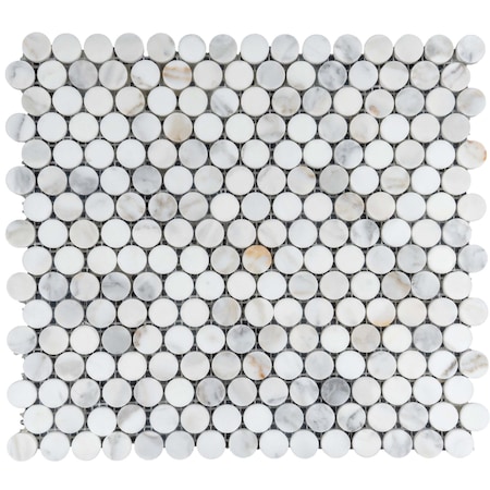 Apollo Tile Marmor 12x12 Polished White Calacatta Gold Marble Penny round Mosaic Wall and Floor Tile, 5PK APLTRK8801A