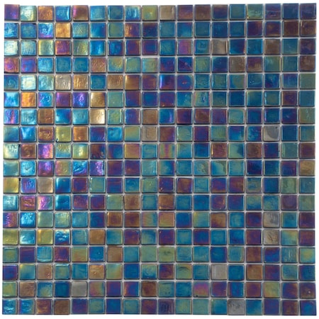 Apollo Tile Skosh 11.6inx11.6in Glossy Dark Shimmer Multi Blue Glass Mosaic Wall Floor Tile 18.69 sqft/cs, 10PK APLNB88BL572A