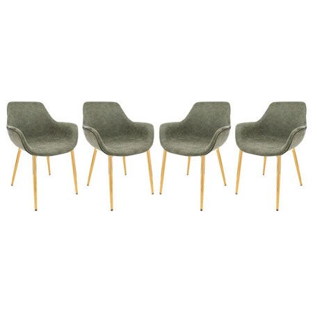 Leisuremod Markley Modern Leather Dining Arm Chair with Gold Metal Legs, Olive Green, 4PK ECG26G4