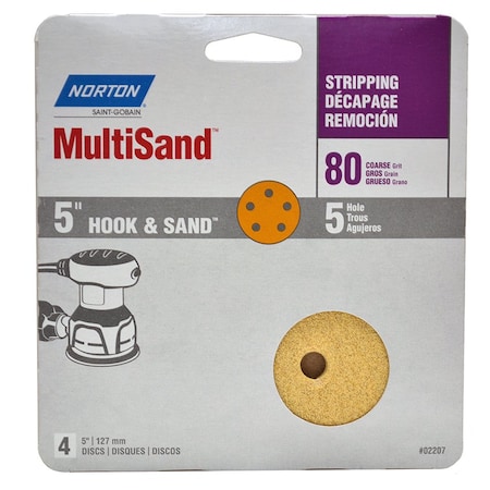 Norton Co 5" Norton 02207 Hook & Sand 5 Hole Sanding Disc, 80-Grit, 4-Pack 02206