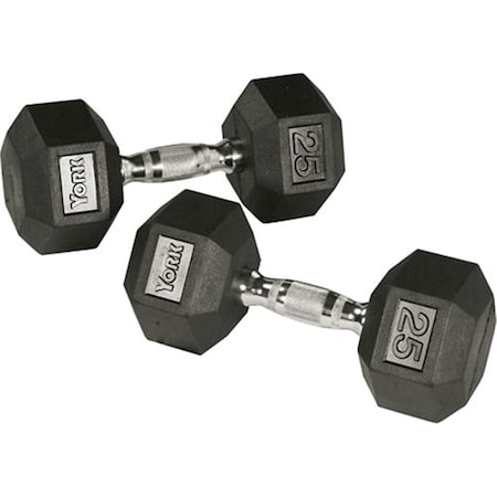 York Barbell Rubber Hex Dumbbell with Chrome Ergo Handle - 75 lbs YO626662