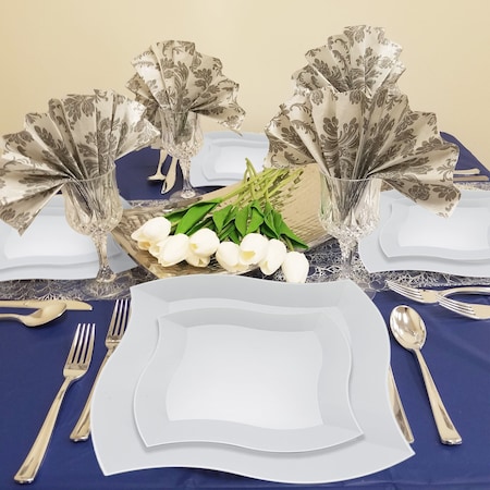 Smarty Had A Party 10" White Wave Plastic Dinner Plates (120 Plates), 120PK 7900-CASE