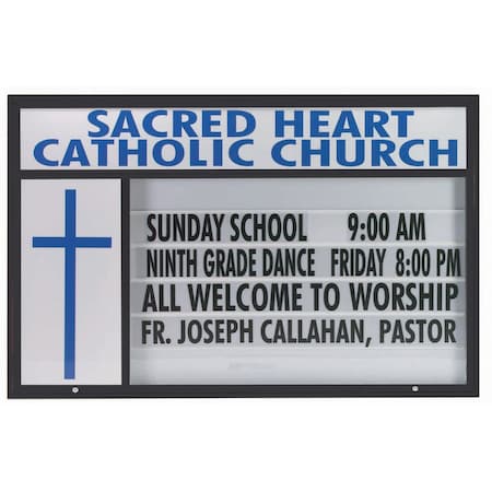 Aarco 86 in W, 52 in H, White Translucent Letterboard/White Translucent Powder Coated Frame DMBS5286BK