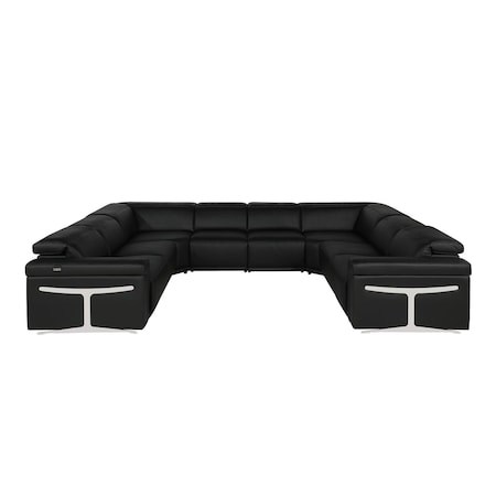Homeroots Black Italian Leather Power Reclining U Shaped Eight Piece Corner Sectional With Console 634685